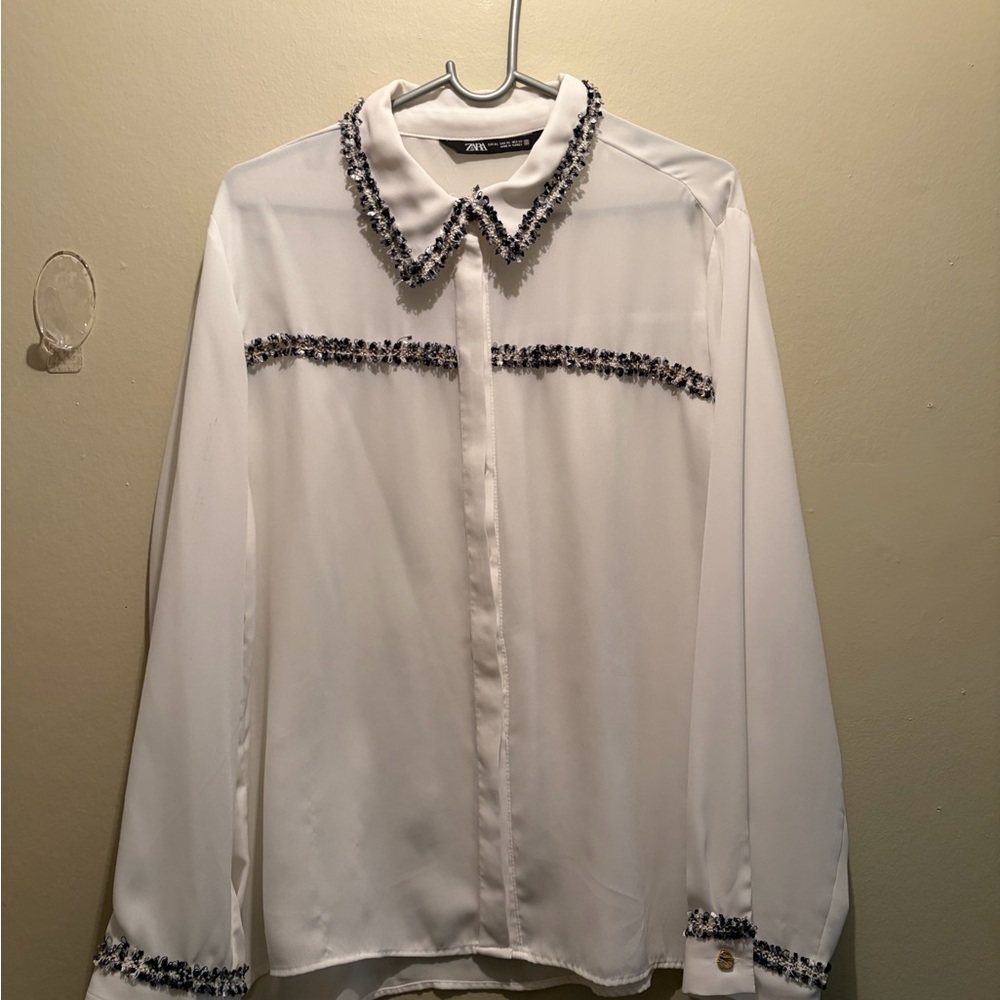 Zara Ivory Blouse with Dark Accents
